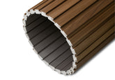 Flexible slat wall panels in Wood Brown and Silver on a white background