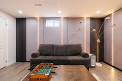 Heat-bendable concrete stone gray 2 panels for curved accent walls in Winnipeg.