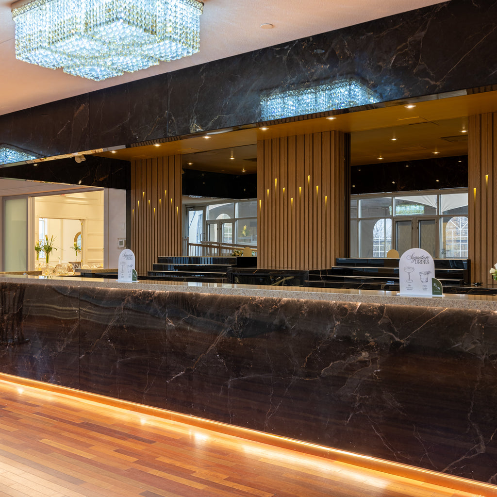 Luxury Banquet Hall Bar Design in Vaughan | Oak Slat Wall Panels Toron ...