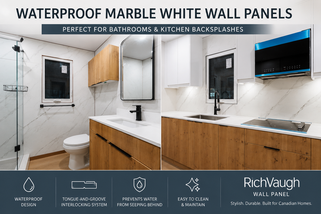 RichVaugh Small Wall Panels Marble White used for waterproof bathroom walls and kitchen backsplash