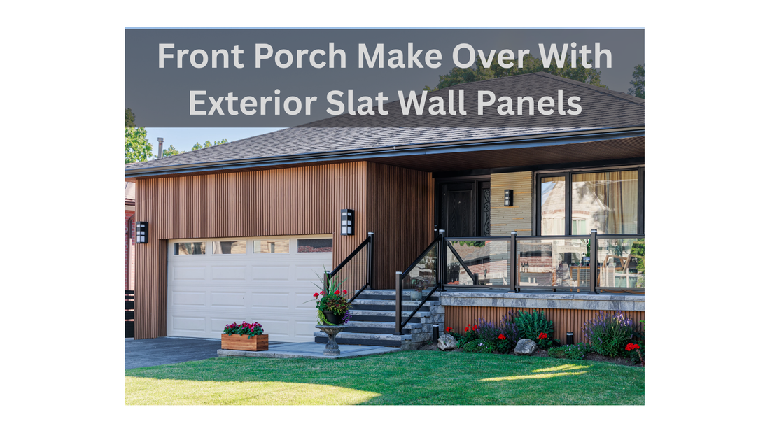 Front porch makeover with RichVaugh exterior slat wall panels on the garage, porch ceiling, and entry area