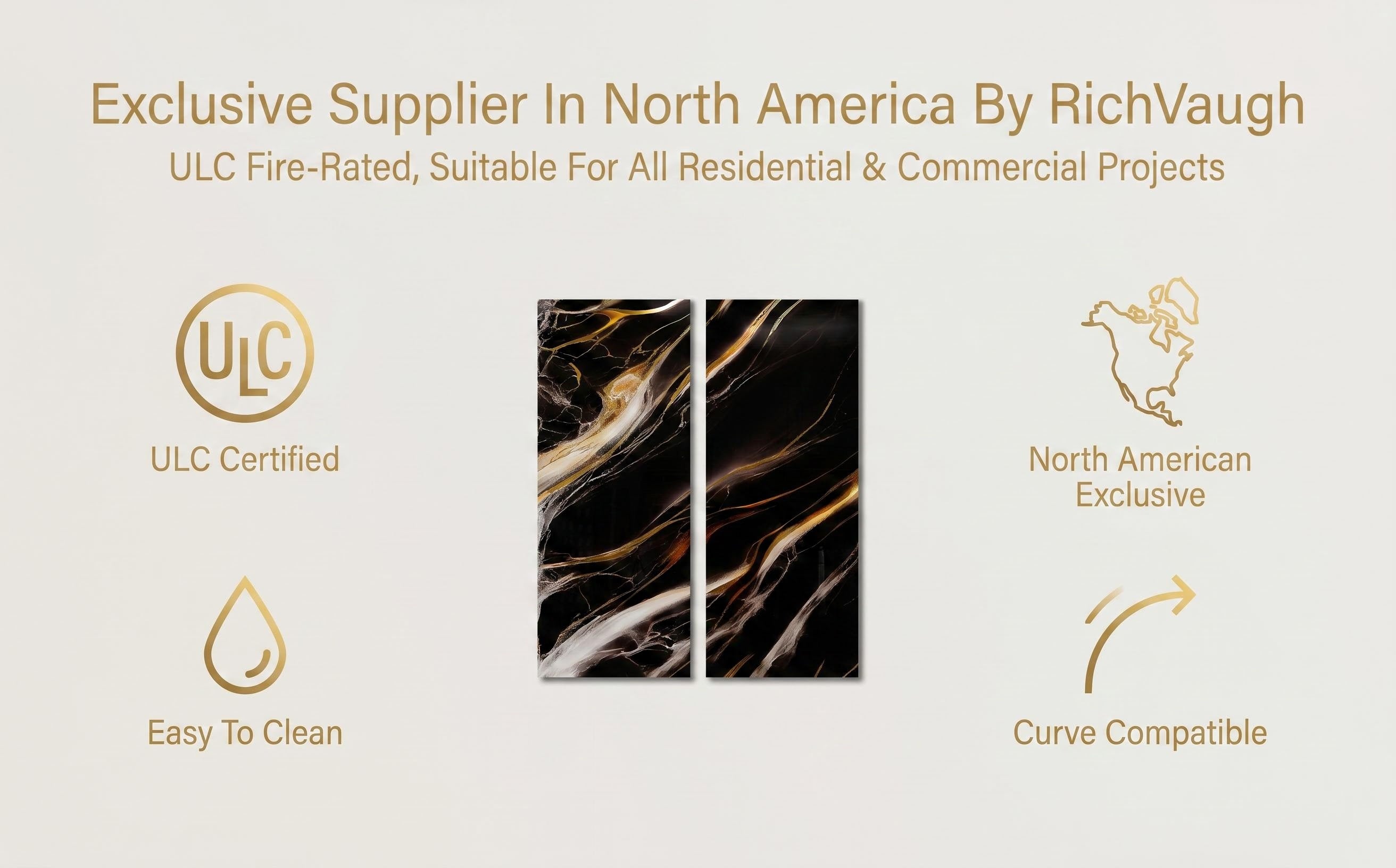 we are RichVaugh an Exclusive supplier in north America, All Richvaugh marble wall panels have ulc certificate, they are easy to clean, North america Exclusive and curve compatible 