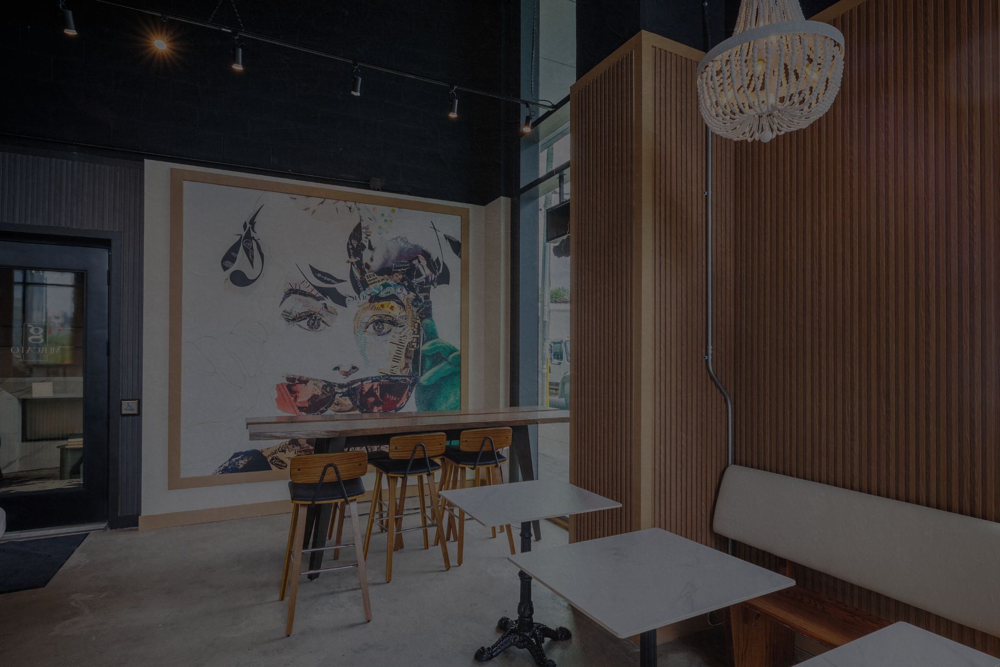 Wood Oak & Wood Black Café Interior in Toronto - Toronto, Ontario - RichVaugh Wall Panel