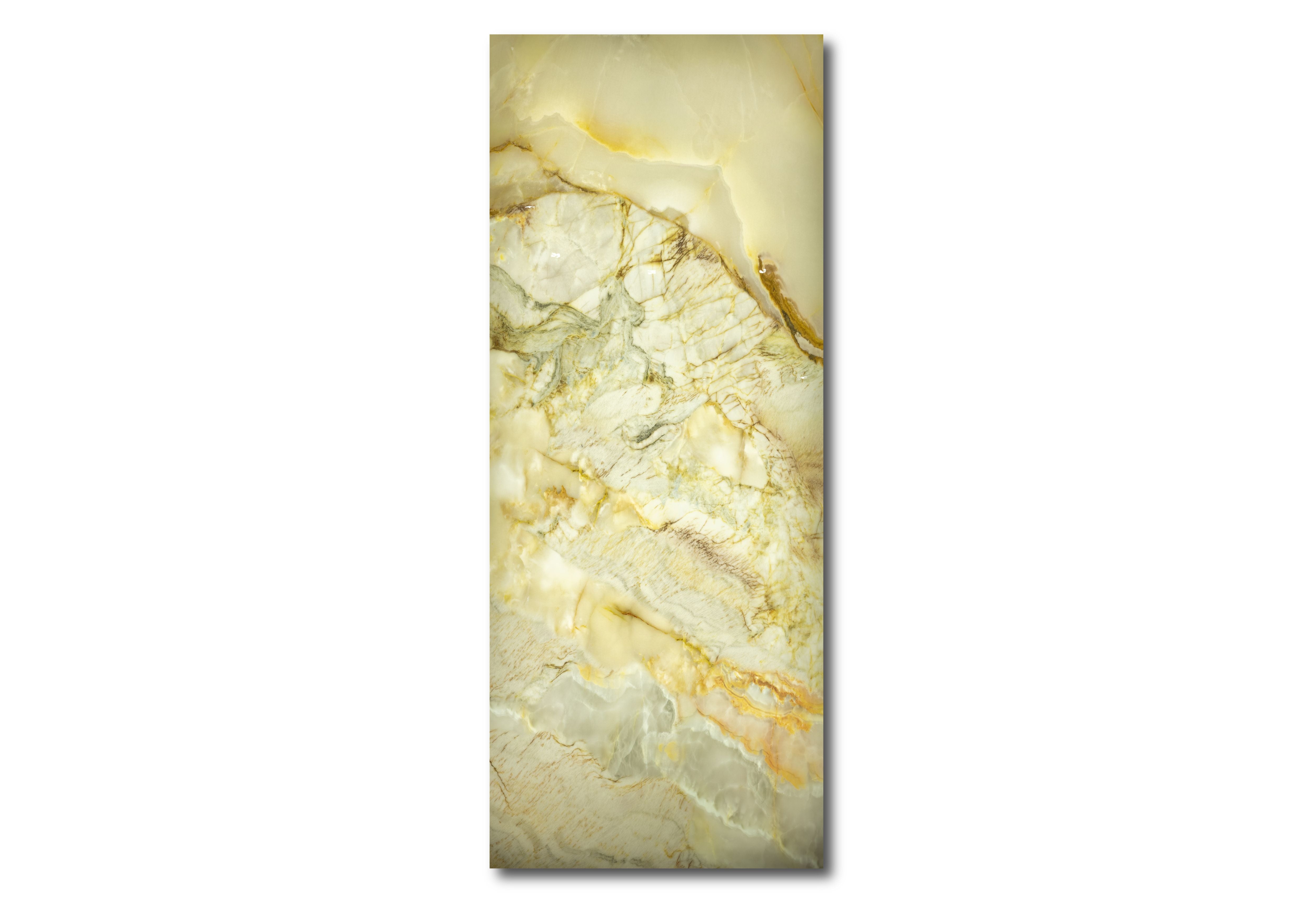 Onyx translucent acrylic stone wall panel in cream and gold tones