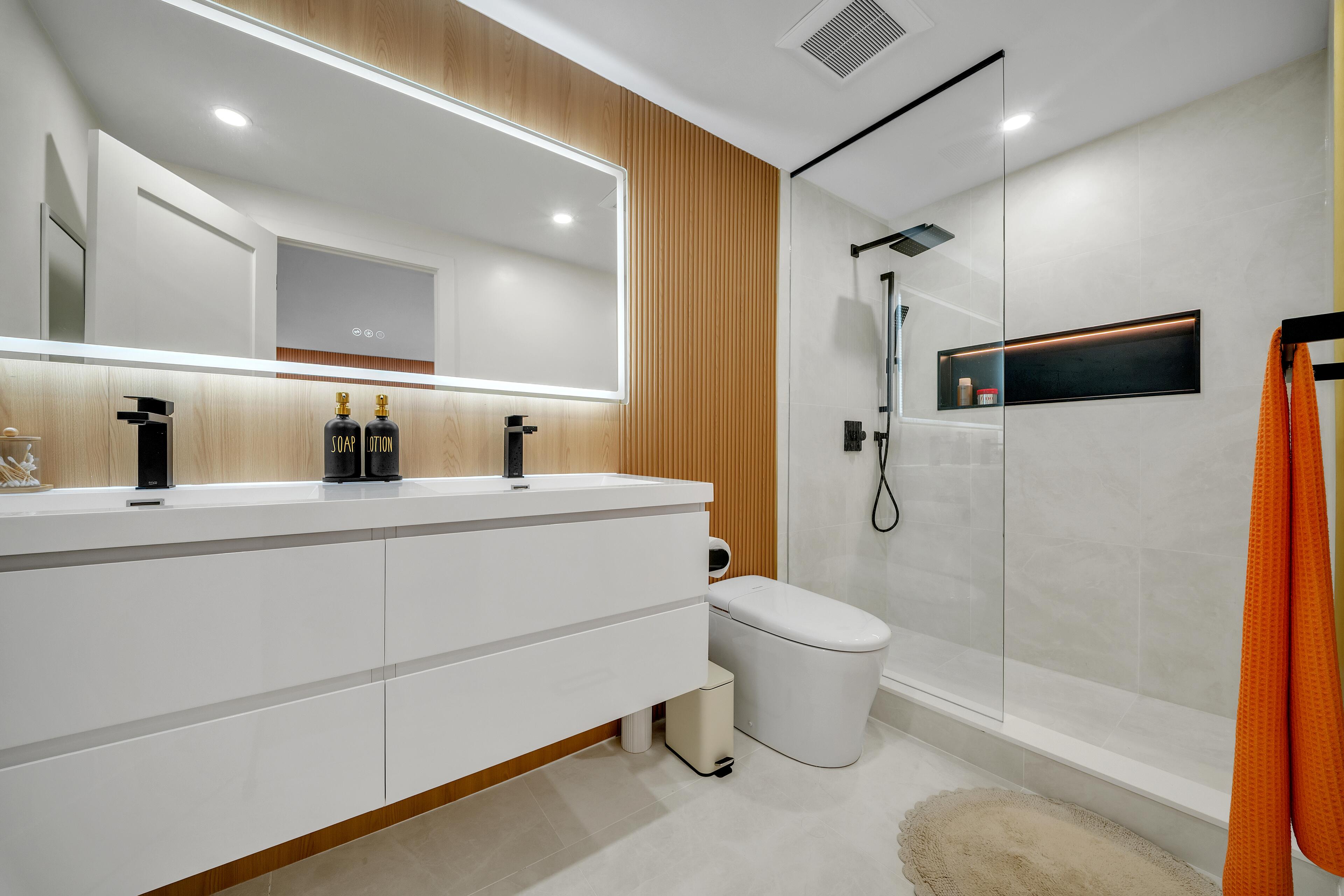 Natural Wood Slat for a Airbnb washroom