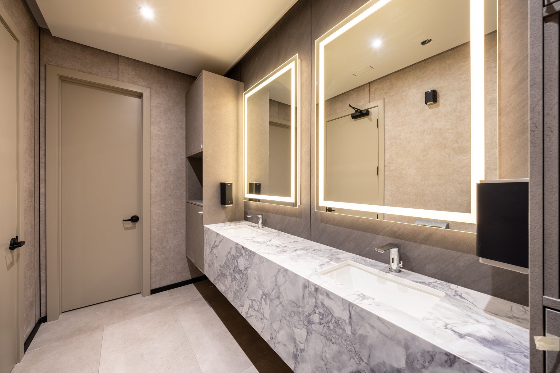 Bulk Gray and Concrete Gray large wall panels installed in an Iranian restaurant corridor in Richmond Hill by RichVaugh